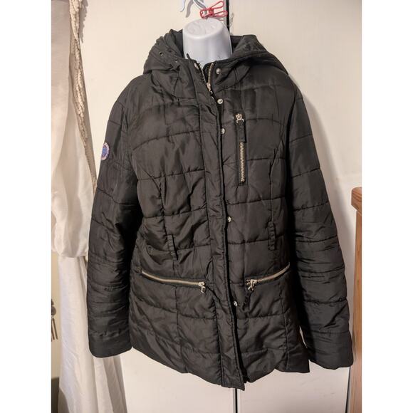US Polo Assn Women’s Size Large Puffer Coat Jacket Black Hooded Zip Up - Picture 1 of 9